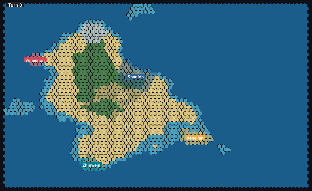 Animated hex map showing a Clashvergence simulation running on a World Builder map