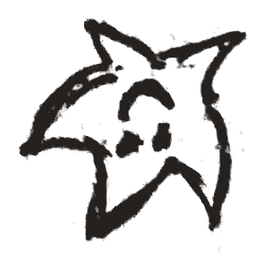 Notebook drawing: five-point star face with two dots and an arched mark.